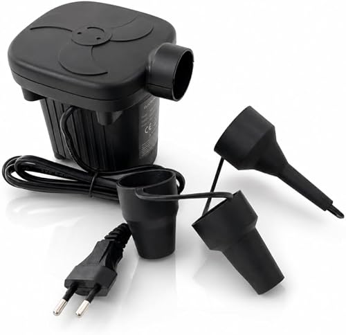 Electric Air Pump, Inflate and Deflate, ABS Plastic, 8.5x8.3x5.5 cm, One-Touch Switch, 3 Nozzle Attachments, for Air Mattresses, Pool Floats and Inflatable Boats