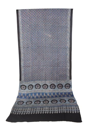 Image of Ethnics of Kutch Womenss Ajrakh Modal Silk Natural Dye Hand Block Print Saree with Blouse Piece - 5.5 Mtr Length