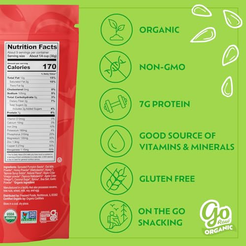 Image of Go Raw Organic Sprouted Pumpkin Super Crunch Seeds - Sweet Thai Chili Snack | Pepitas, Keto, Non-GMO, Gluten-Free, Kosher, Paleo, Protein-Packed Superfood, Healthy Snack for Adults and Kids, 9oz Bag