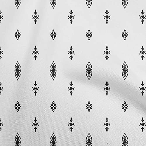 oneOone Cotton Cambric White Fabric Tribal Sewing Fabric by The Yard Printed DIY Clothing Sewing Supplies 56 Inch Wide-4639