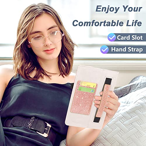 Dmluna Case For Moxee Tablet 2 8 Inch (Model: Mt-T8B22) 2022 Release, Folio Premium Pu Leather Cover With Hand Strap / Card Holder, Glitter Rose #TOP5