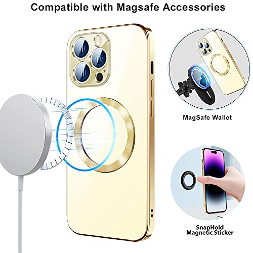 Halatua Magnetic Case For Iphone 13 Pro Max With Magsafe, [Raised Acrylic Camera Cover], Hard Pc Back + Soft Plating Frame Edge Slim Protective Phone Case 6.7” (Pink) #TOP1