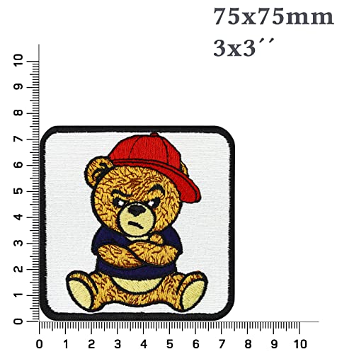 Image of Grumpy Teddy Bear Embroidered Patch sew on /Iron on - Toy Emblem for Kids, Girls, Teddy Bear Lovers - Wildly Popular Patches for Jackets, Jeans, Backpacks, Hats, Shirts - 2.95X2.95 in