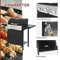 Royal Gourmet Gasgrill Grillwagen 3 Brenner 9 kW Camping Gaskocher mit Kochplatte, Gartengrill mit Flaschenöffner, Druckminderer und Gasschlauch Grillrost ca. 60 x 42 cm, Schwarz – Ansicht 6