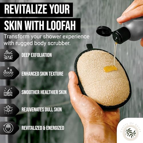 Natural Loofah Shower Body Scrubber for Men, Egyptian Luffa Sponge Exfoliating Loofah, Body Sponges for Shower, Mens Hygiene Essentials, Bath Loofahs Body Scrubber Shower Tool - 2PCS Black & White Set - Thumbnail 2