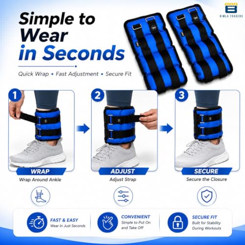 Image of Btag Soft Neoprene Ankle & Wrist Weights (1.5 kg x 2 Pcs) | Adjustable Strap | Unisex Leg & Arm Weight Cuffs for Gym, Workout & Training (Blue)