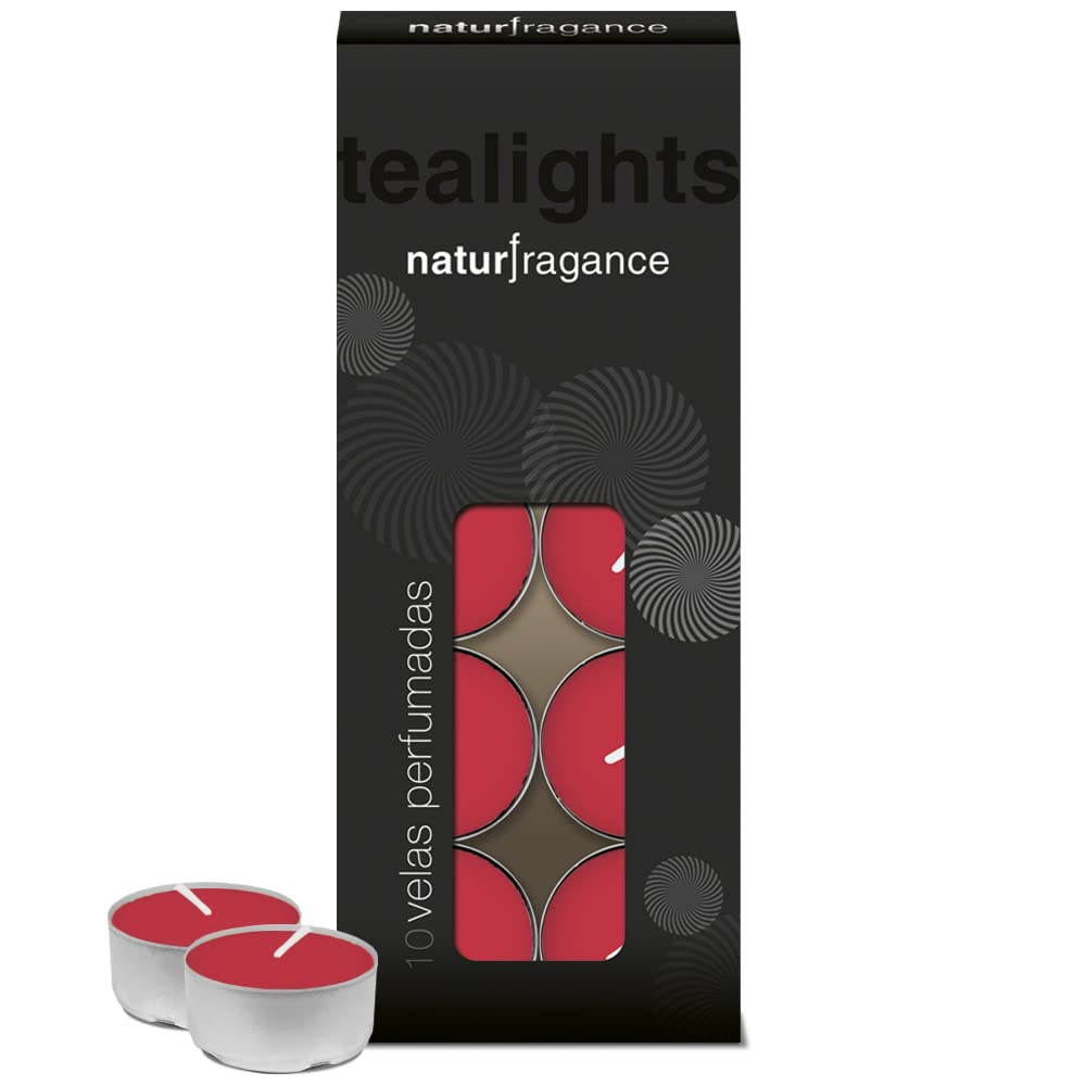 Tealights Perfumadas Aroma Frutos Rojos Naturfragance de la marca productos flower, 10 unidades para Interiores y Exteriores, Decoración Hogar, Multicolor