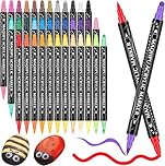 Maqhpu Acrylic Paint Pens, Arts and Crafts for Kids, 36 Colours Dual Tip Acrylic Markers for Rock Painting Stone Glass Ceramic Wood Metal, Round & Brush Tip Water Based Acrylic pens