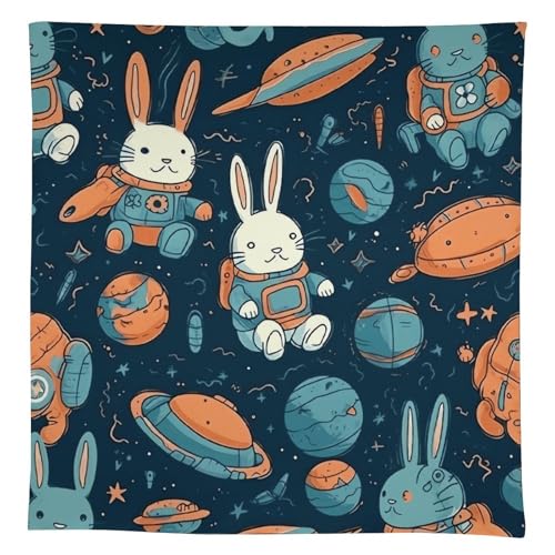 Nappe de table rustique lin lavable lapin espace déco 140 x 140 cm