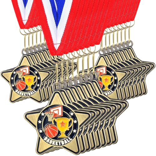 Tondiamo 24/48 Pcs Award Medals Bulk Gold Medals Bulk with Neck Ribbons 2 Inch Metal Award Trophies for Sports Party Team Tournaments Match Participation Winner Prizes Gift(24 Pcs,Basketball Style 1) by Tondiamo - Used condition - US$20.23