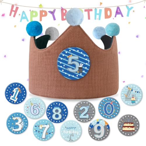 Ulibanner Reusable Birthday Crown, Numbers, Kids Birthday Hat, Fabric Crown, Toddler Boy Girl Baby Bday Hats (Brown + Black) by Ulibanner - Used condition - US$13.53