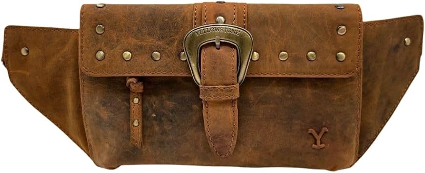 Myra Bag Western Leather Fanny Pack for Women - Officially Licensed Yellowstone Studded Belt Bag - Amber