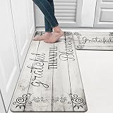 HEBE Anti Fatigue Kitchen Mat Set of 2 Non Slip Farmhouse Kitchen Rug Sets with Runner Waterproof Cu