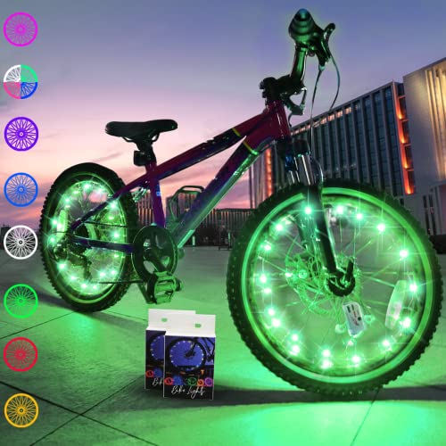 Image of TINANA 2 Tire Pack LED Bike Wheel Lights Ultra Bright Waterproof Bicycle Spoke Lights Cycling Decoration Safety Warning Tire Strip Light for Kids Adults Night Riding (Green 2pack)