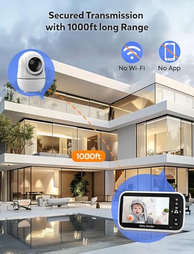 Image of Baby Monitor with Camera and Audio - No WiFi, Remote Pan-Tilt-Zoom, Night Vision, Temperature Sensor, 2-Way Talk, 8 Lullabies, 30-Hour Battery Life，960ft Long Range