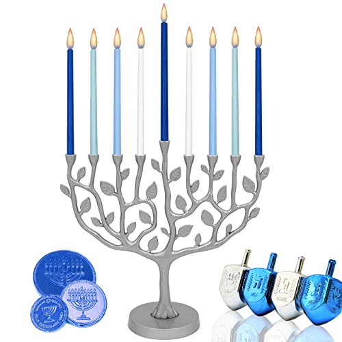 Menorah Tree Of Life Antique Silver And Gold Finish, Tree Of Life Antique Silver Finish #TOP1