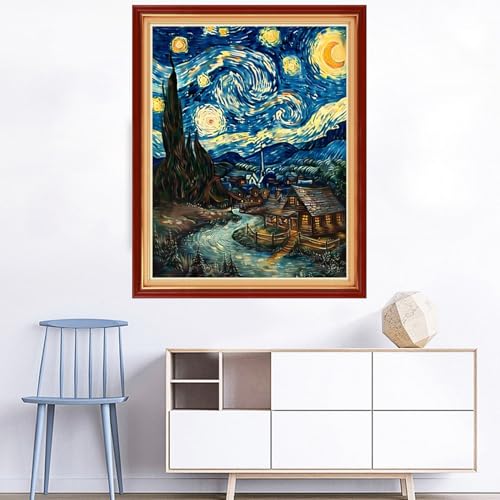 Image of Joyhoor Cross Stitch Kits for Beginners Stamped Cross-Stitch Supplies Needlework preprint Embroidery Kits for Adults DIY Needlepoint Kits Embroidery Patterns 11CT-Van Gogh's Star Home 16x20 inchs