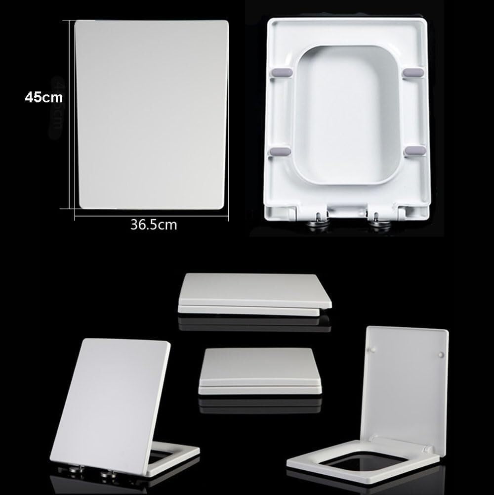 Rectangular Square Toilet Seat, White, Soft Close Quick Release with Top Fix Hinges, Adjustable, Easy Install for Standard Toilets