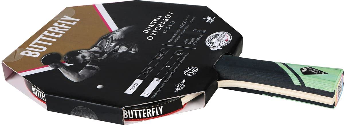 Butterfly® Dimitrij Ovtcharov Gold Tischtennisschläger | Neue Eva-Technologie | ITTF zertifizierter Addoy Belag mit 1,5 mm Schwamm | Tischtennis Racket TT Bat für erfahrene Spieler