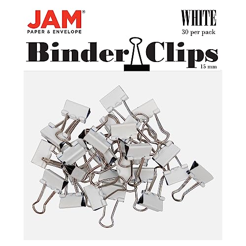 JAM PAPER Colorful Binder Clips - Extra Small - 3/5 Inch (15 mm) - White Binderclips - 30/Pack