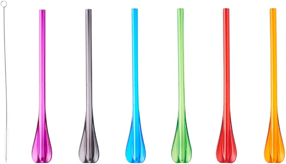 Mastrad - Spoon Straw Cup Straw - Creation & Tasting - Cocktails, Milkshakes, Smoothies, Granites - Reusable Straws - 6 colours F00956