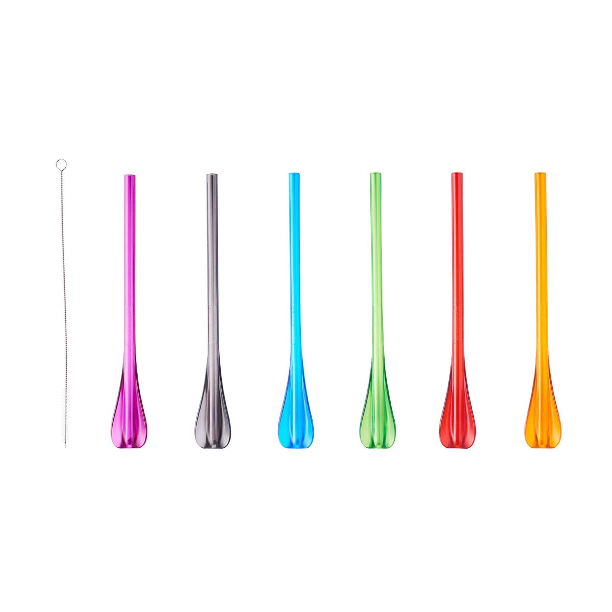 Mastrad Drinking Straws with Spoon - 6 Reusable Straws - Perfect for Cocktails - Dishwasher Safe in Various Colours