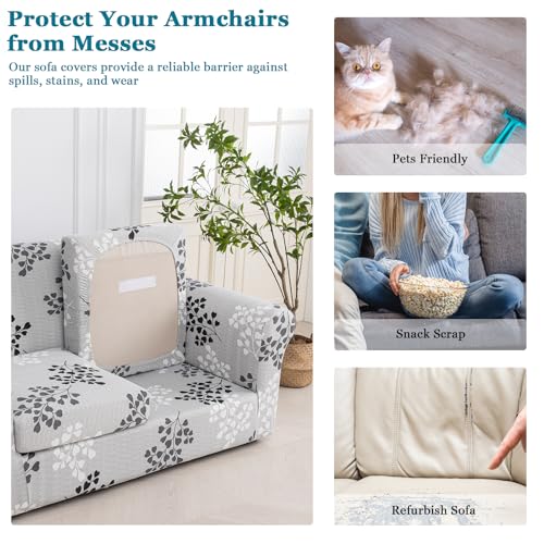 FUANGUI 3 Piece Stretch Sofa Couch Covers for 2 Cushion, Printed Sofa Loveseat Slipcover with 2 Separate Cushion Cover, Floral Washable Sofa Slip Covers Furniture Protector (Loveseat,Leaf Pattern) by FUANGUI - Used condition - Image 3