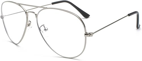 Miniatura 1 de EYLRIM Gafas de aviador con luz azul para mujeres y hombres, lentes transparentes para computadora con marco piloto de metal