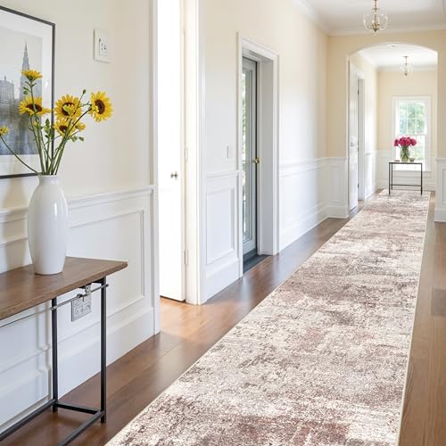 RUUGME Hallway Runner Rug 3x16: Runner Rug Stain Resistant for Living Room Non Slip Indoor Entryway Rubber Backing Carpet Bedroom Kitchen Distressed Floor Decor Mat Machine Washable 3x16 Brown