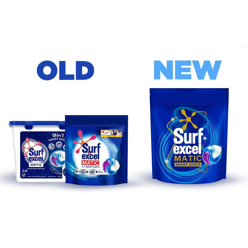 Excel 3 in 1 Smart Shots Unit Dose Liquid Detergent Pack of 28 Count for Both Front Load and Top Load Washing Machines|| (28 U x 19.9 g)