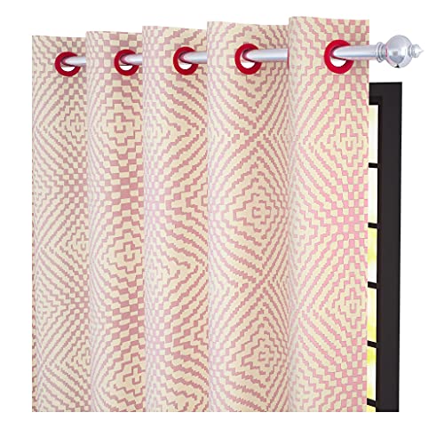 Image of Story@Home Bloom Collection Jacquard Lavish and Modern Rich Geometric Print 2 Piece Eyelet Ring top Window Curtain for Bedroom and Hall - 5 Feet, Baby Pink