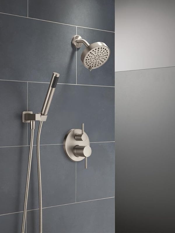 Delta Modern Round Shower System Faucet Set, Brushed Nickel 6-inch Shower Head and Handle Set, Valve Trim Kit, SpotShield Stainless T342704-SP (Valve Not Included) by DELTA - Used condition - Image 6