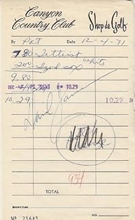 DAVID JANSSEN signed Canyon Country Country Club receipt