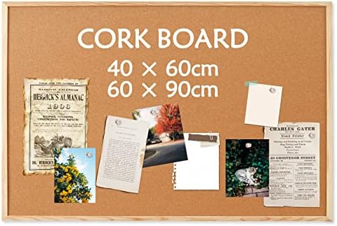 4 THOUGHT Cork Bulletin Board 40 x 60 cm, Notice Pin Board Memo Board, Pine Wood Frame, 10 Push Pins, Message Vision Board Presentation Board Noteboard