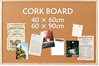 4 THOUGHT Cork Bulletin Board 40 x 60 cm, Notice Pin Board Memo Board, Pine Wood Frame, 10 Push Pins, Message Vision Board Presentation Board Noteboard