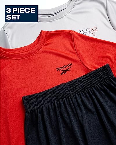 Reebok Boys' Active Shorts Set - 3 Piece Performance T-Shirt, Tank Top, And Shorts - Athletic Clothing Set For Boys (8-12), Size 10, Grey/Red/Black #TOP1