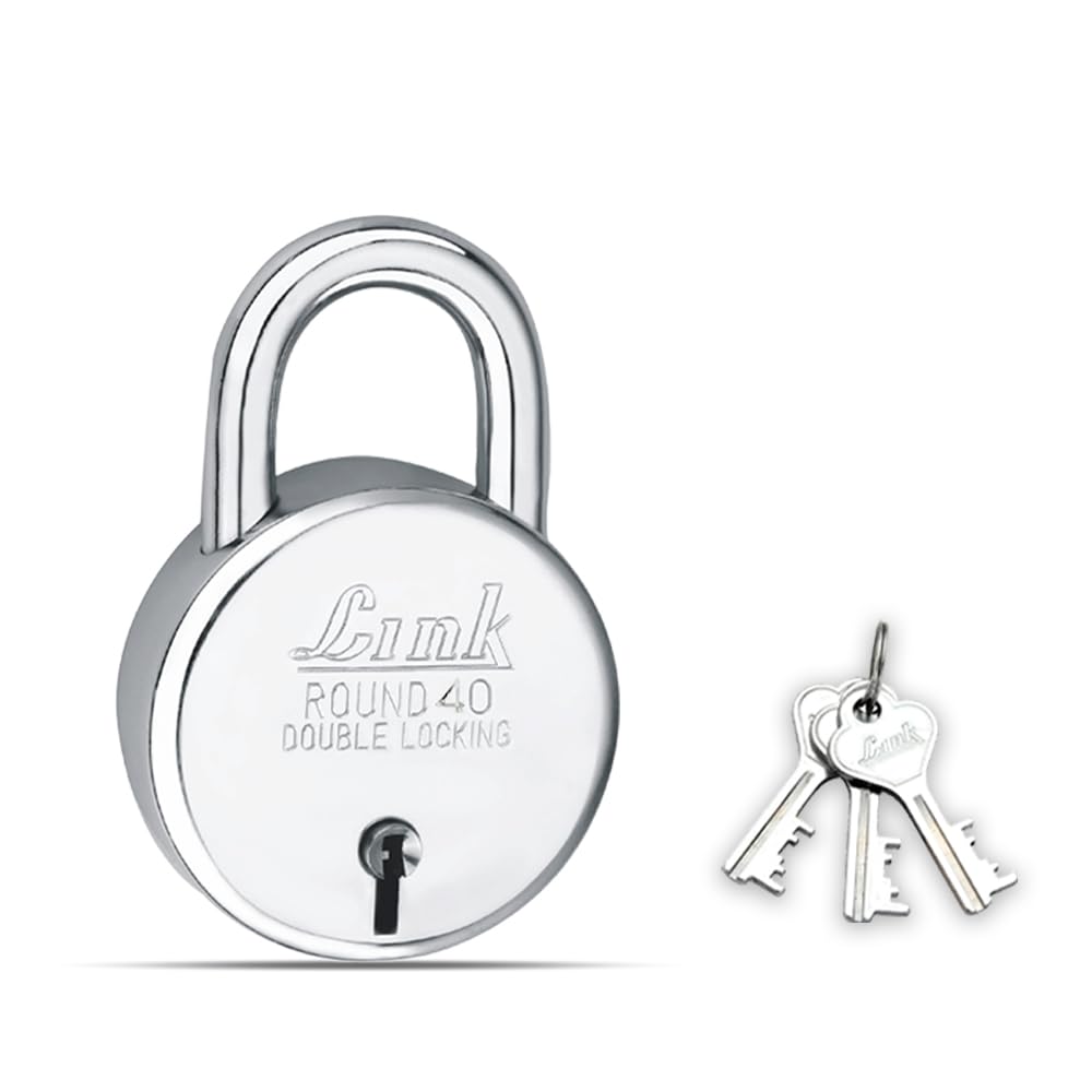 Link New Round 40 MM Silver Steel Lock with 3 Keys | Lock and Keys | Door Lock | Padlock for Home, Office, Shop (Pack of 3) — Amazon image 8