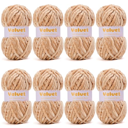 Velvet Yarn Chenille Yarn for Crocheting and Knitting Soft Chenille Bulky Baby Blanket Yarn DIY Weaving Craft 8pack Camel(4oz 66yds Each) by Yiju - Used condition - US$13.81