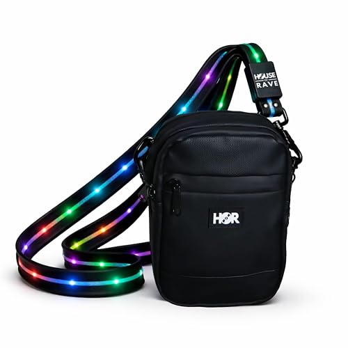 Canvas LED Strap Bag - LED Crossbody or Fannypack (2 Ways to Wear) - Light up Festival Bag for Women & Men - LED Rave Bag, Black - Canvas