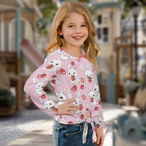 Belidome Fall/Spring Shirts for Girls Long Sleeve Tie Knot Front Tops Size 5-12 Kids Trendy Casual Crewneck Tshirts3