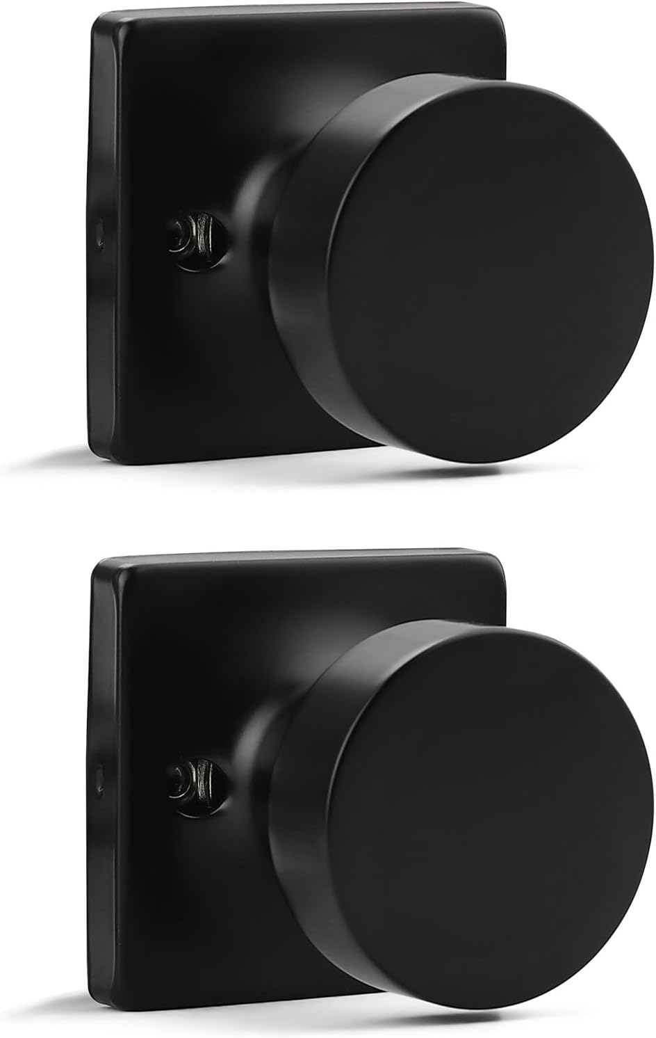 Probrico Dummy Door Knob Matte Black Finish, 2 Pack Standard Size Interior Door Handles Single Sided Dummy Door Handles, Flat Ball Knob for Closet