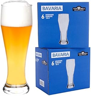 Van Well Bavaria zestaw 12 szklanek do piwa pszenicznego, przezroczyste, kalibrowane pod kątem 0,5 l, szklanka do piwa pszenicznego, szklanka do białego piwa, gastronomiczna, hotelowa restauracja i