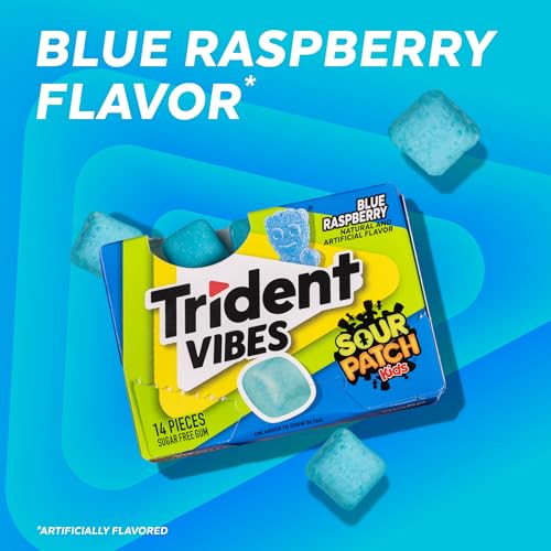 Image of Trident Vibes BLUE RASPBERRY Sugar Free Chewing Gum, 14 Pieces (Pack of 9)