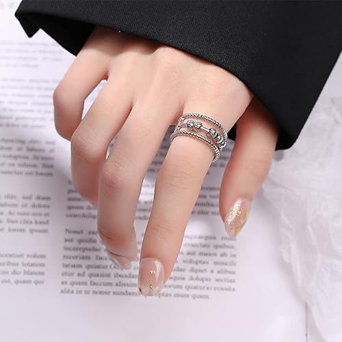 Miniatura 8 de Anillo de plata para mujer, anillos ajustables con cuentas para girar la ansiedad, anillo giratorio para aliviar el estrés, cuentas redondas para