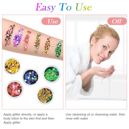Festival Glitzer Gesicht, 12 Farben Gesicht Body Glitter, Chunky Sequin Face Body Glitter für Nägel Augen Lippen Haare Körper, Festival Zubehör Accessoires Gadget
