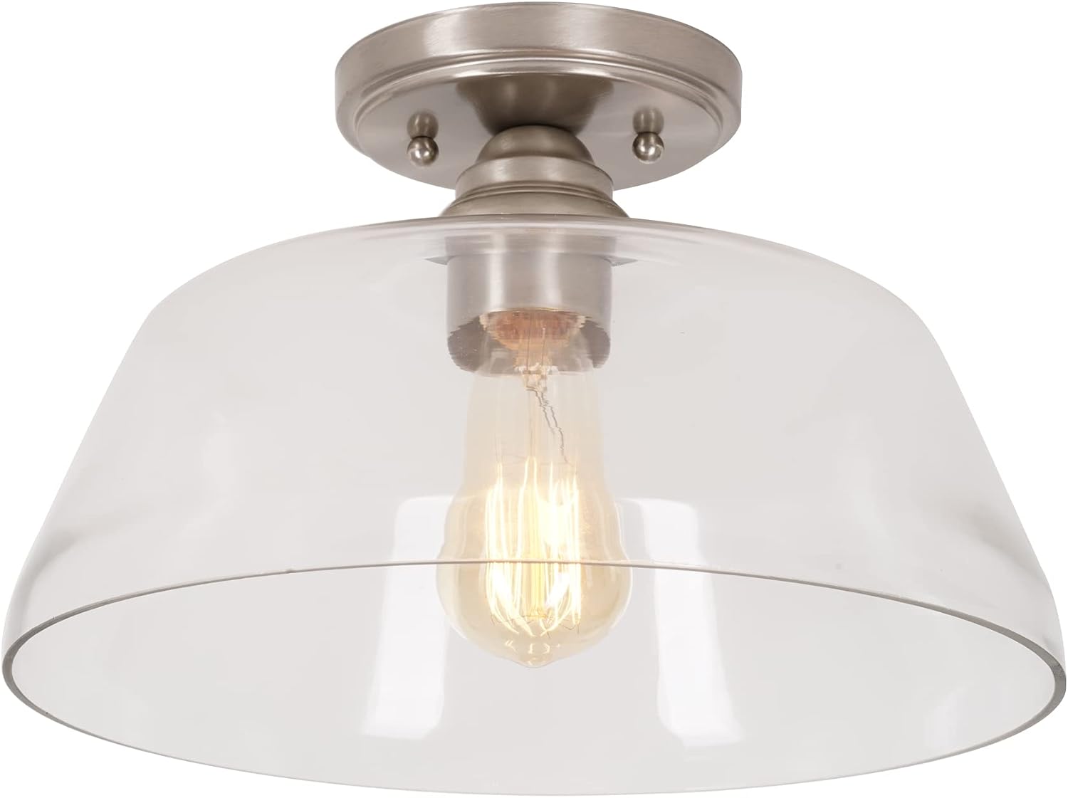 Close-up of the fixture with glass shade and bulb socket
