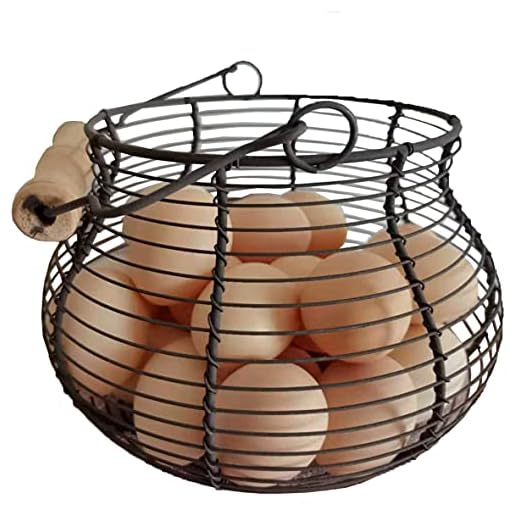 Metal Wire Egg Baskets for Collect Fresh Egg Baskets Countertop Holder, LINCOUNTRY Rustic Round Small Chicken Basket Gathering Fresh Egg With Handle,Country Primitive Farmhouse Vintage Storage Kid