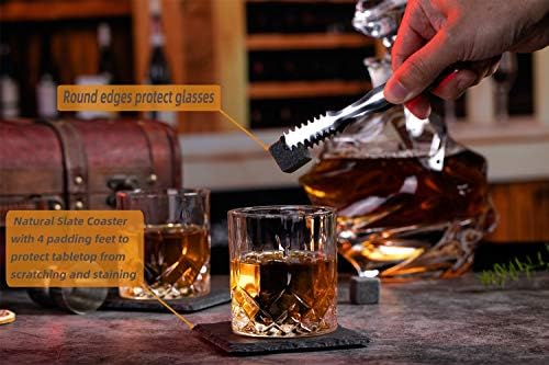 VOVZON Whiskey Stones and Glasses Gift Set for Men  8 Whisky Scotch Bourbon Chilling Stones, 2 Whiskey Glasses in Wooden Box  Christmas/Father's Day/Birthday Gift/Present for Father Dad Boyfriend