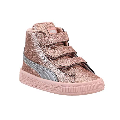 PUMA Baby Basket Mid Strap Glitz Kids Sneaker, peach beige, 4 M US Toddler2