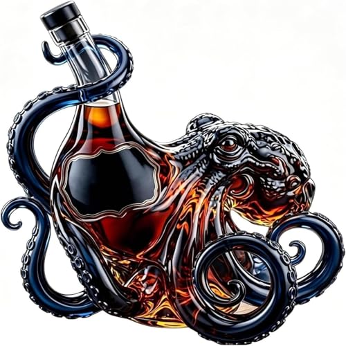 Kraken Rum-Glas-Oktopus Schnapsdekanter The Kraken Rum Edition 3D-Oktopus-Flasche künstlerischer Oktopu-förmiger Glasdekanter Nautische Kunst-Sammler-Display für Whiskey Wein Likör Bar Heimdekoration